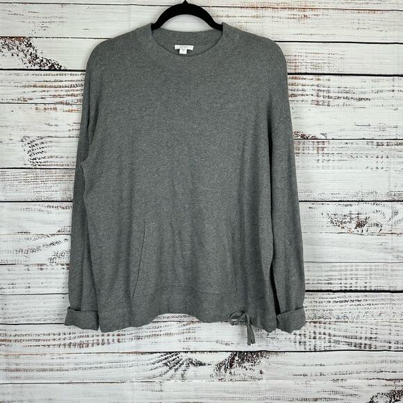 Women's Pure Jill Gray Pullover Crewneck Sweater Tie Waist Kangaroo Pocket- Med - Picture 1 of 7